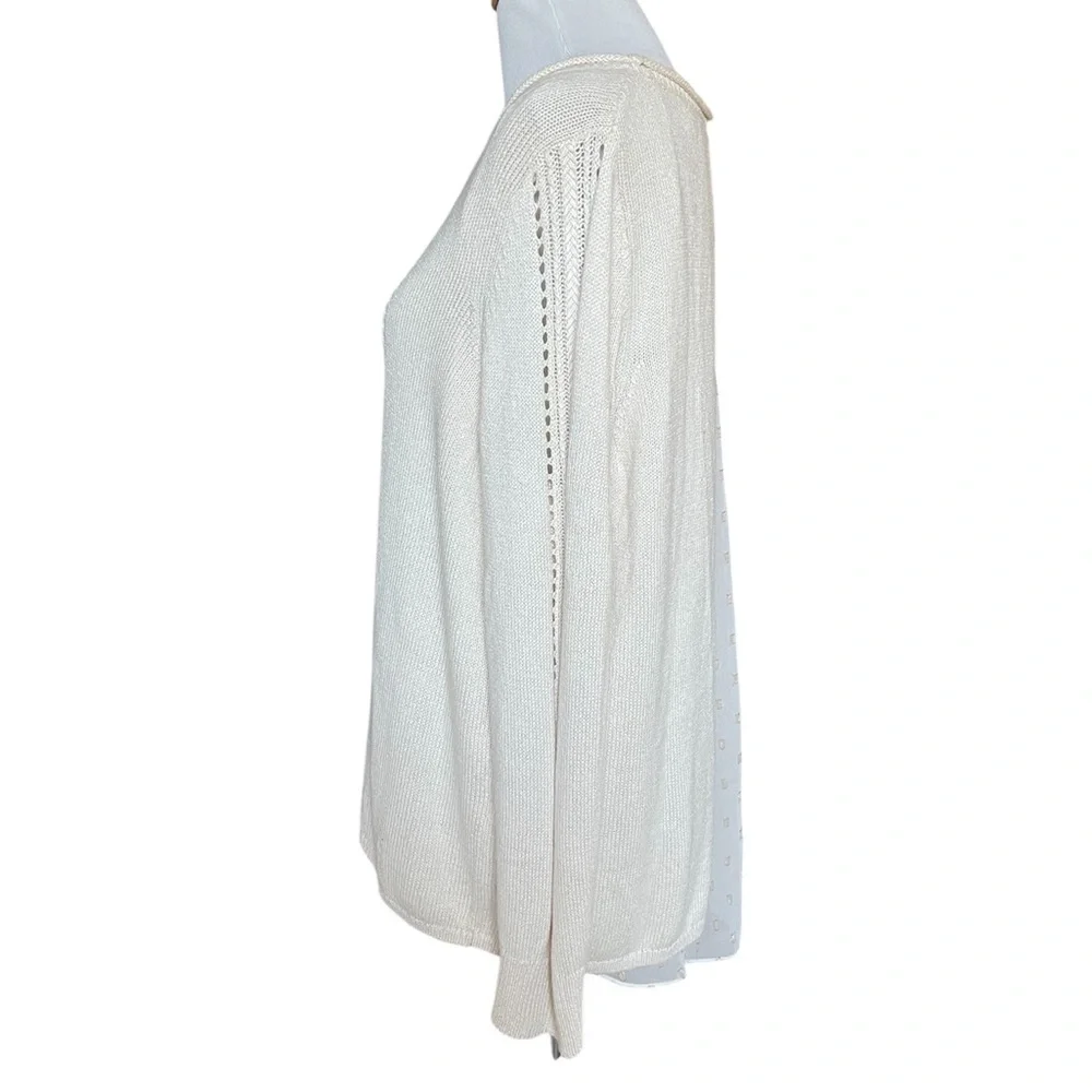 Lucky Brand cream gold shimmer layered sweater split back - Picture 4 of 10